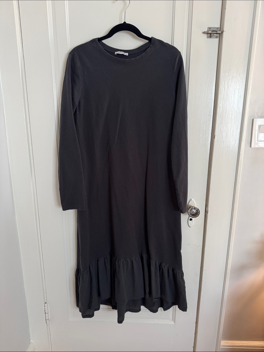 Zara Black Long-Sleeve Ruffle-Hem Dress